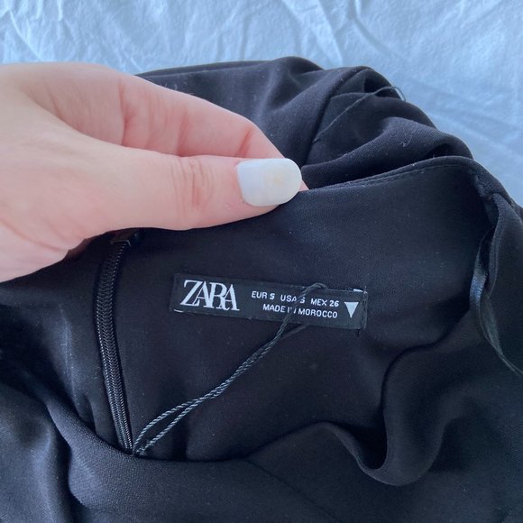 Zara Draped Wrap Mini-Dress Small Black V-neck Cinched Long Sleeves - Picture 3 of 10